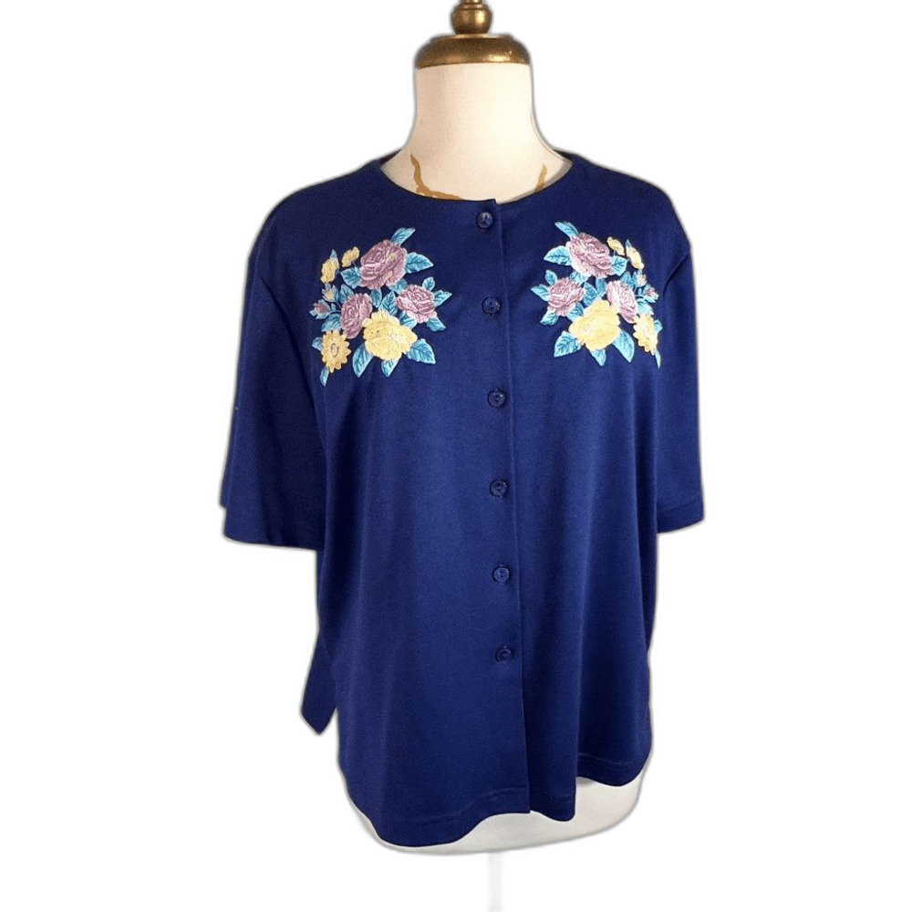 Bon Worth Cardigan Petite M 90's Cottage Core Coquette Embroidered Top